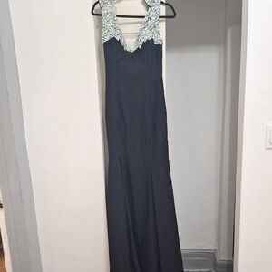 Elegant Black Evening Gown with Silver Accents